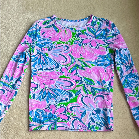Lilly Pulitzer Girls Floral Print Top Colorful Long Sleeve Tropical Size 12 - Picture 1 of 8